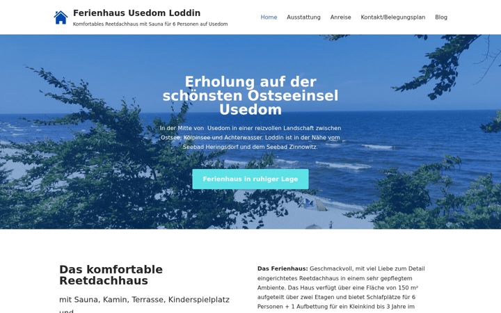 Screenshot stránky ferienhaus-usedom-loddin.de