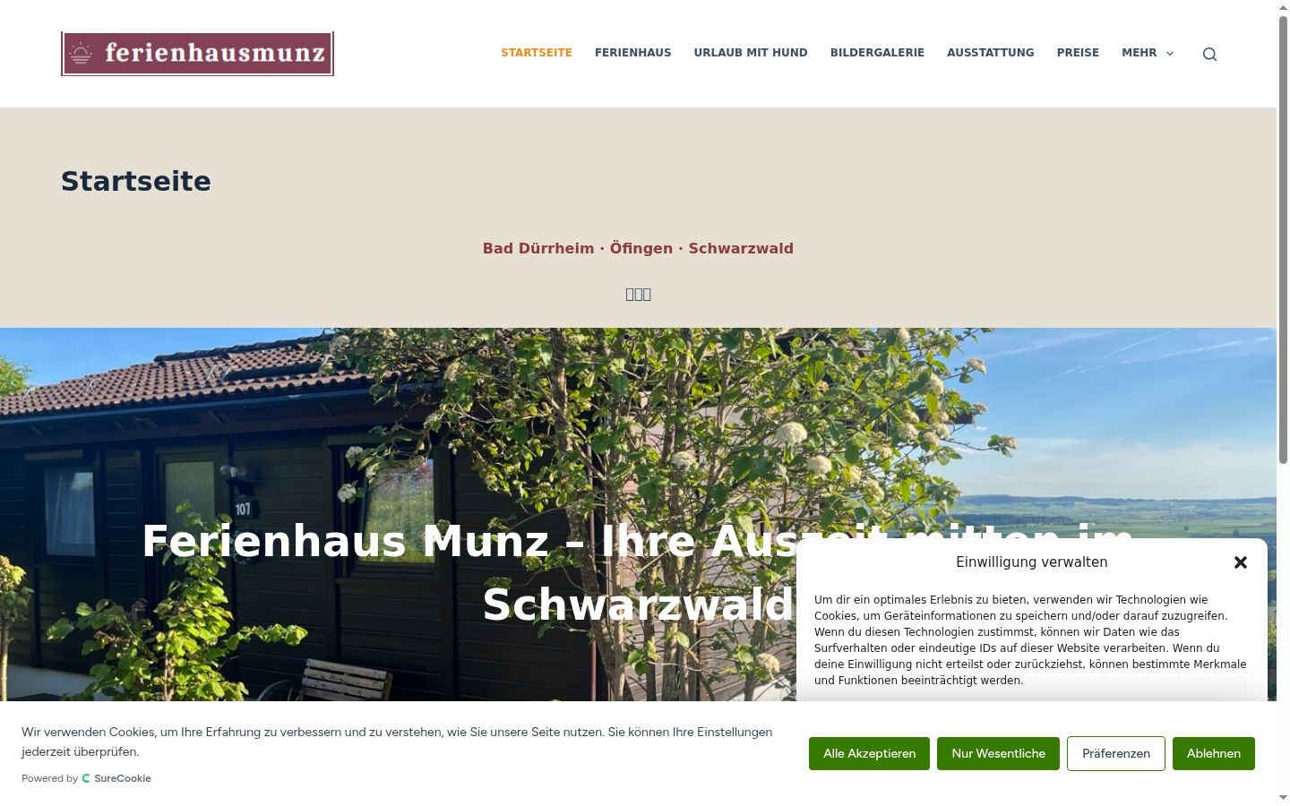 Screenshot des Einwilligungsbanners vor jeglicher Interaktion