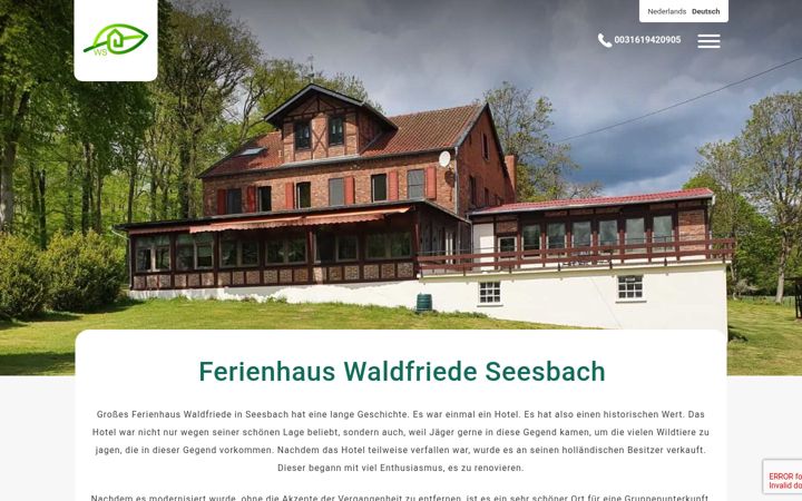 Screenshot of ferienhauswaldfriede.de