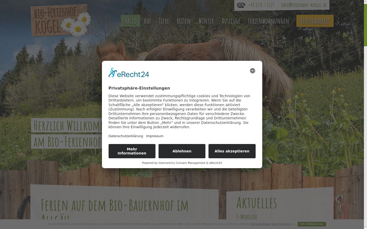 Screenshot des Einwilligungsbanners vor jeglicher Interaktion