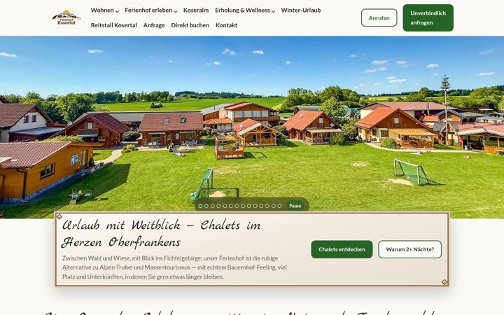 Screenshot of ferienhof-kosertal.de