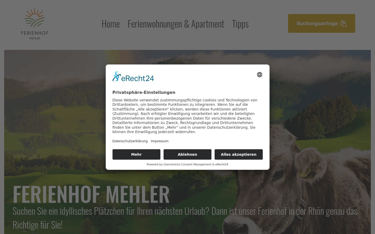 Screenshot des Einwilligungsbanners vor jeglicher Interaktion