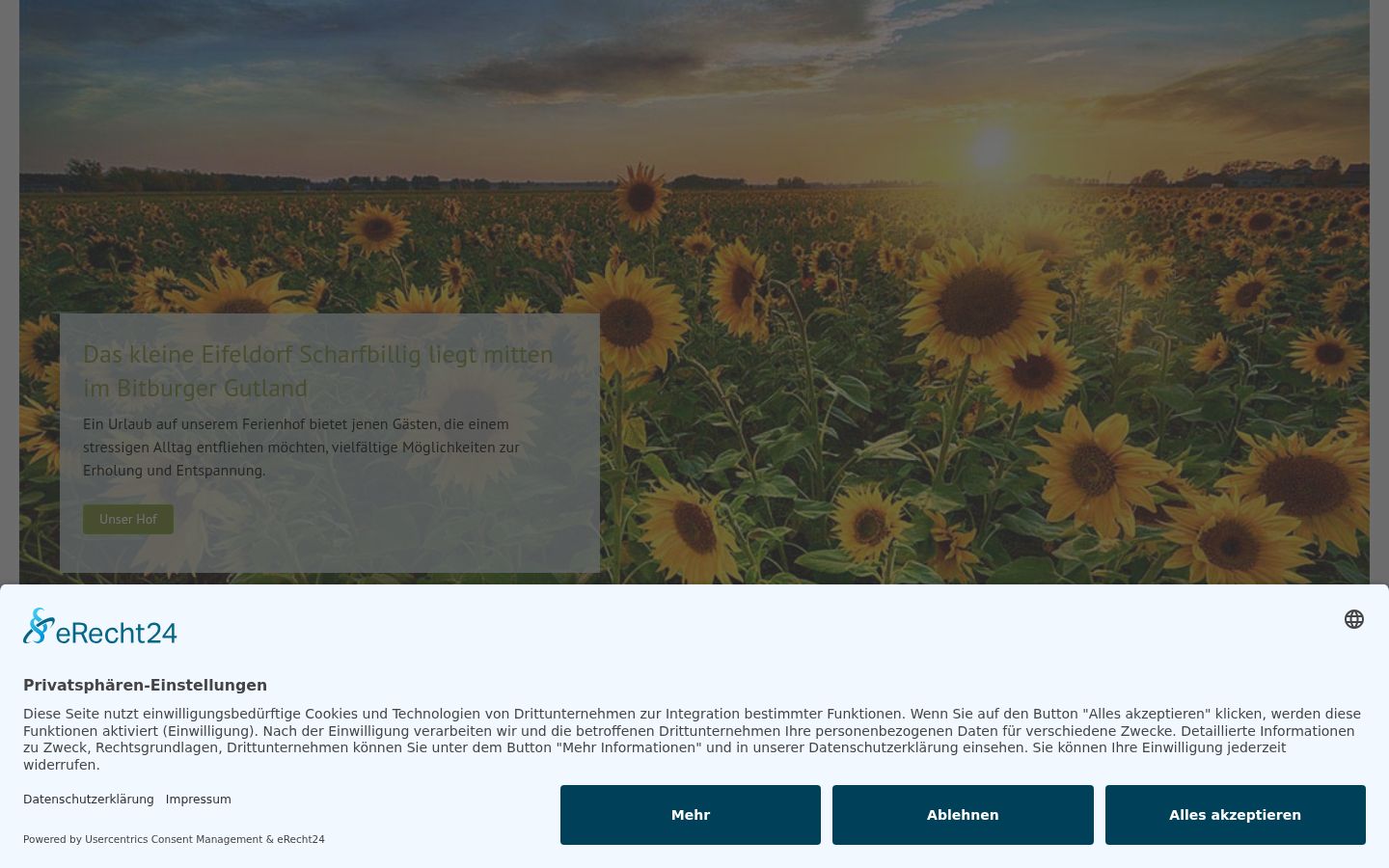 Screenshot des Einwilligungsbanners vor jeglicher Interaktion