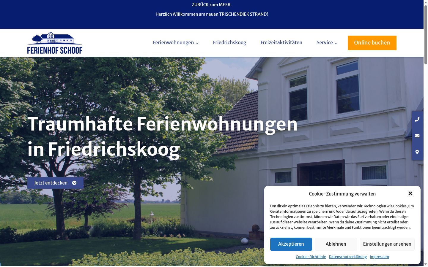 Screenshot des Einwilligungsbanners vor jeglicher Interaktion