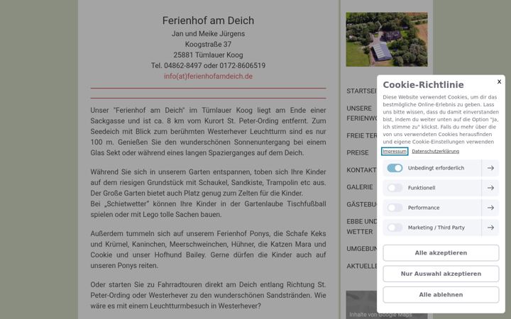 Screenshot of ferienhofamdeich.de