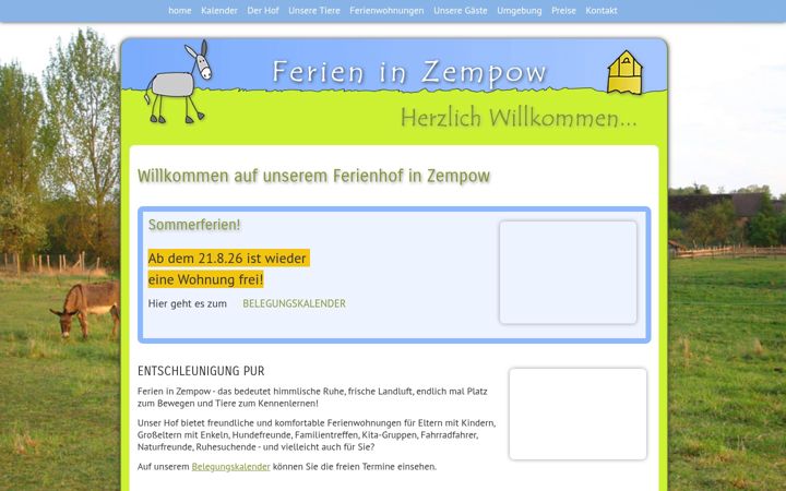 Screenshot of ferieninzempow.de