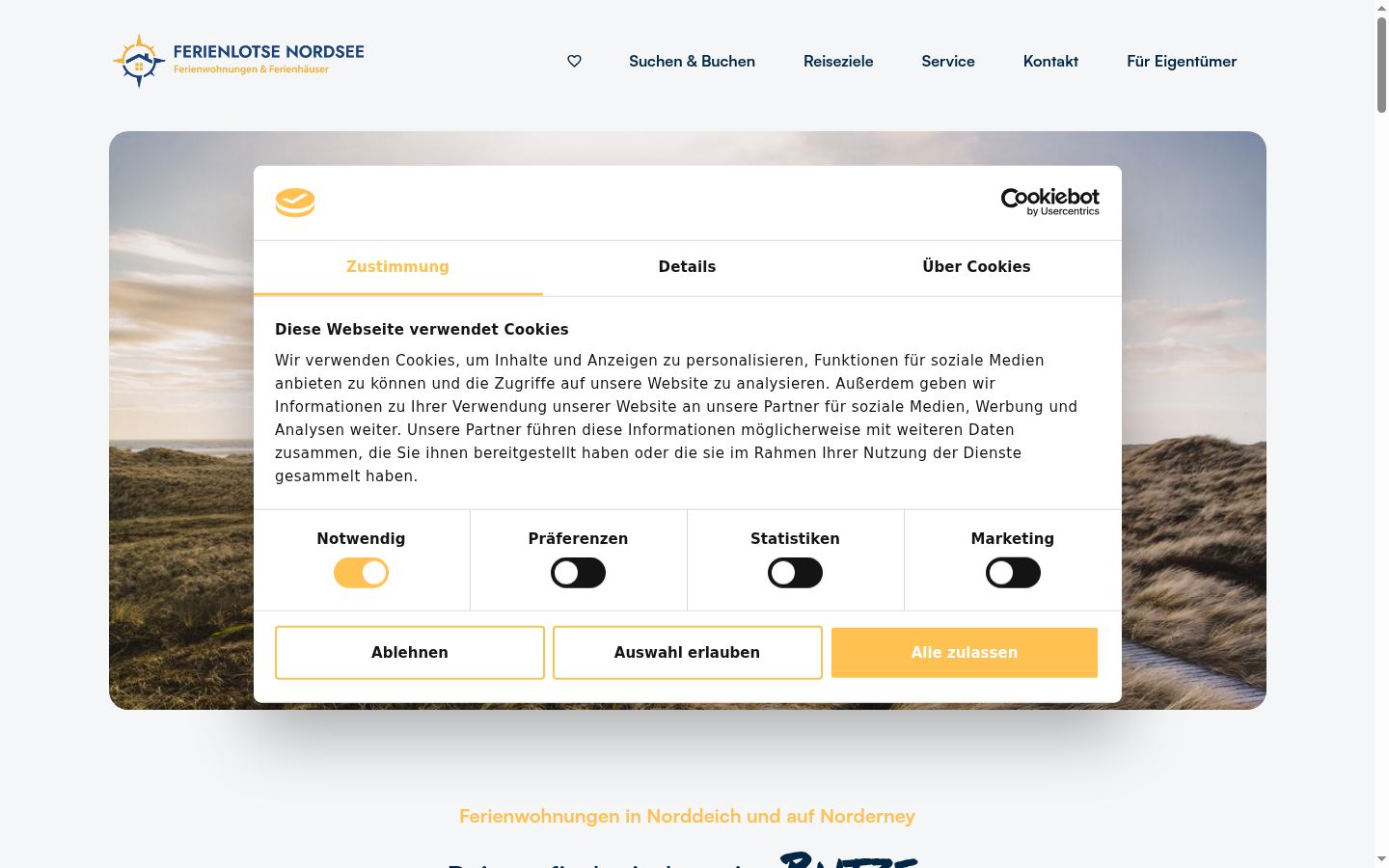 Screenshot del banner di consenso mostrato prima di qualsiasi interazione