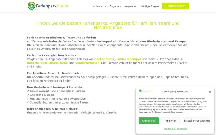 Екранна снимка на ferienparkfinder.de