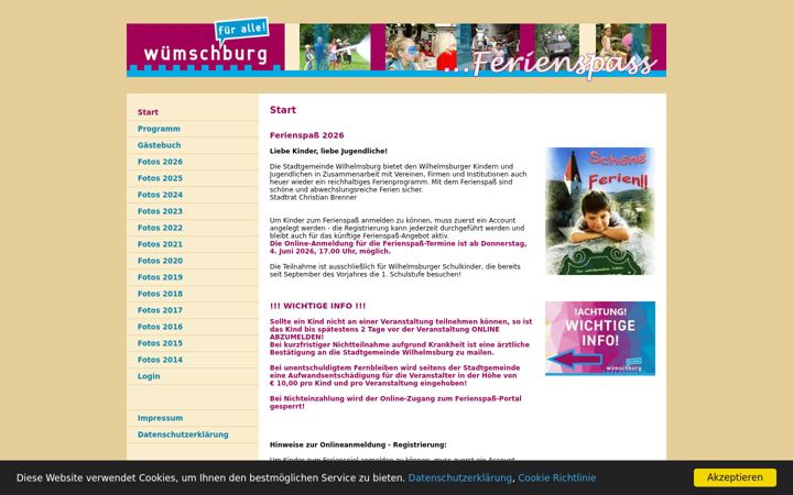 Screenshot of ferienspass-wilhelmsburg.at