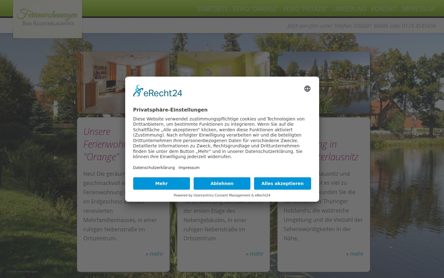 Screenshot des Einwilligungsbanners vor jeglicher Interaktion