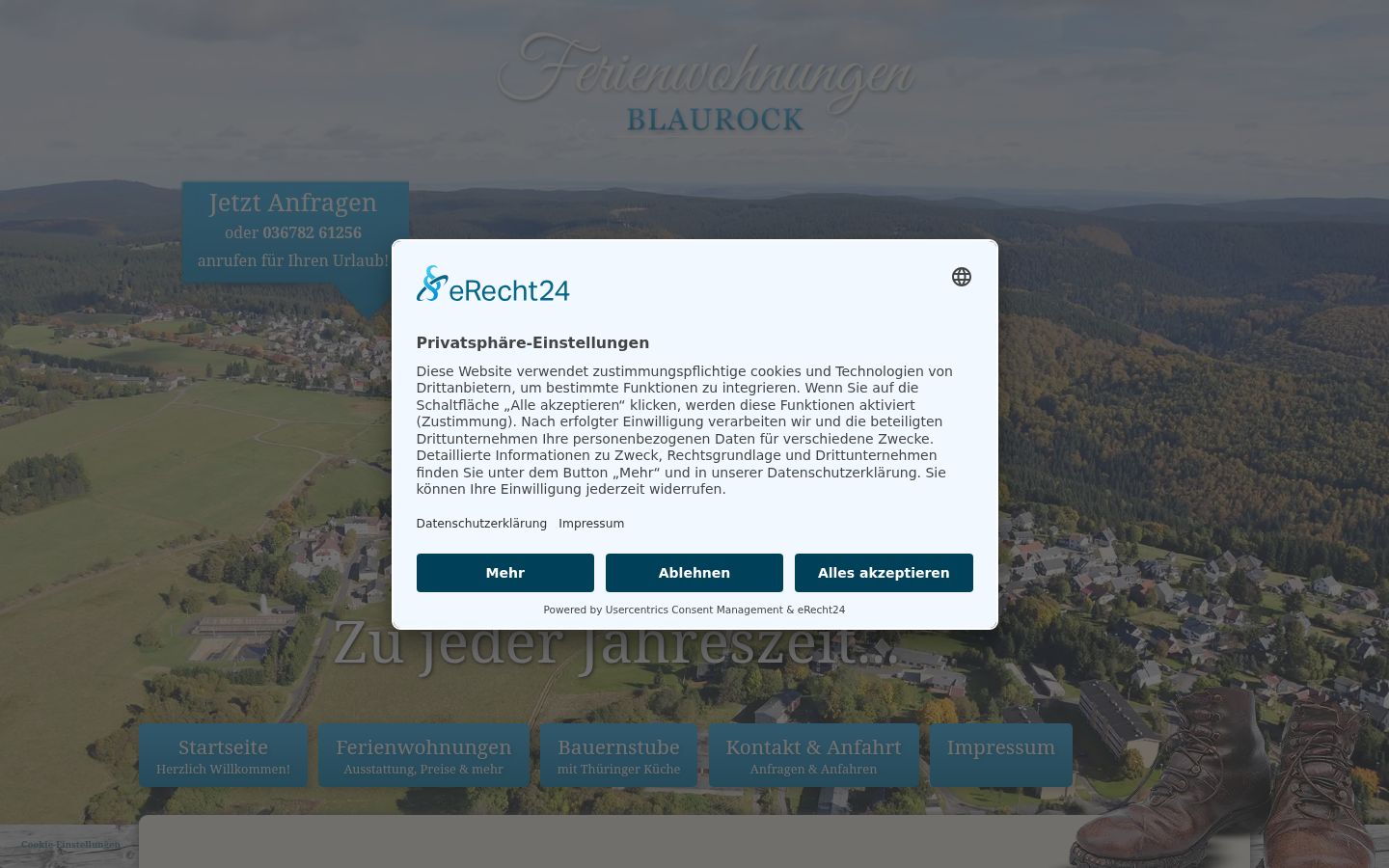 Screenshot des Einwilligungsbanners vor jeglicher Interaktion