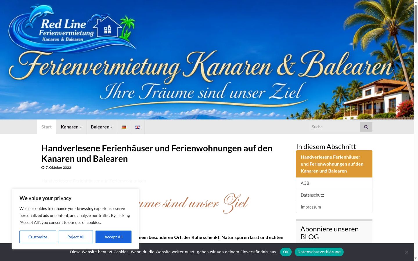 Screenshot des Einwilligungsbanners vor jeglicher Interaktion