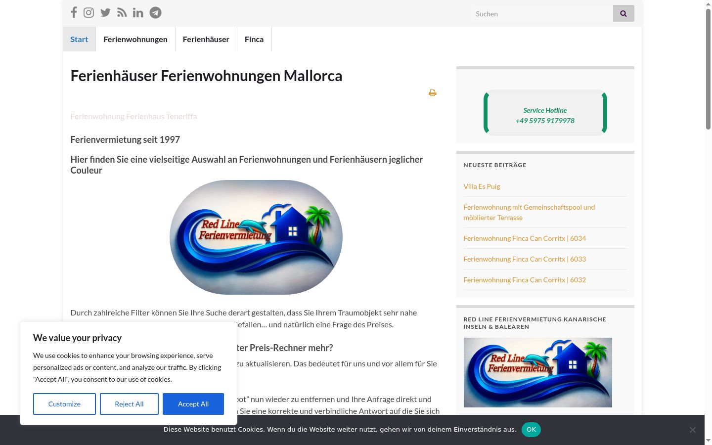 Screenshot des Einwilligungsbanners vor jeglicher Interaktion