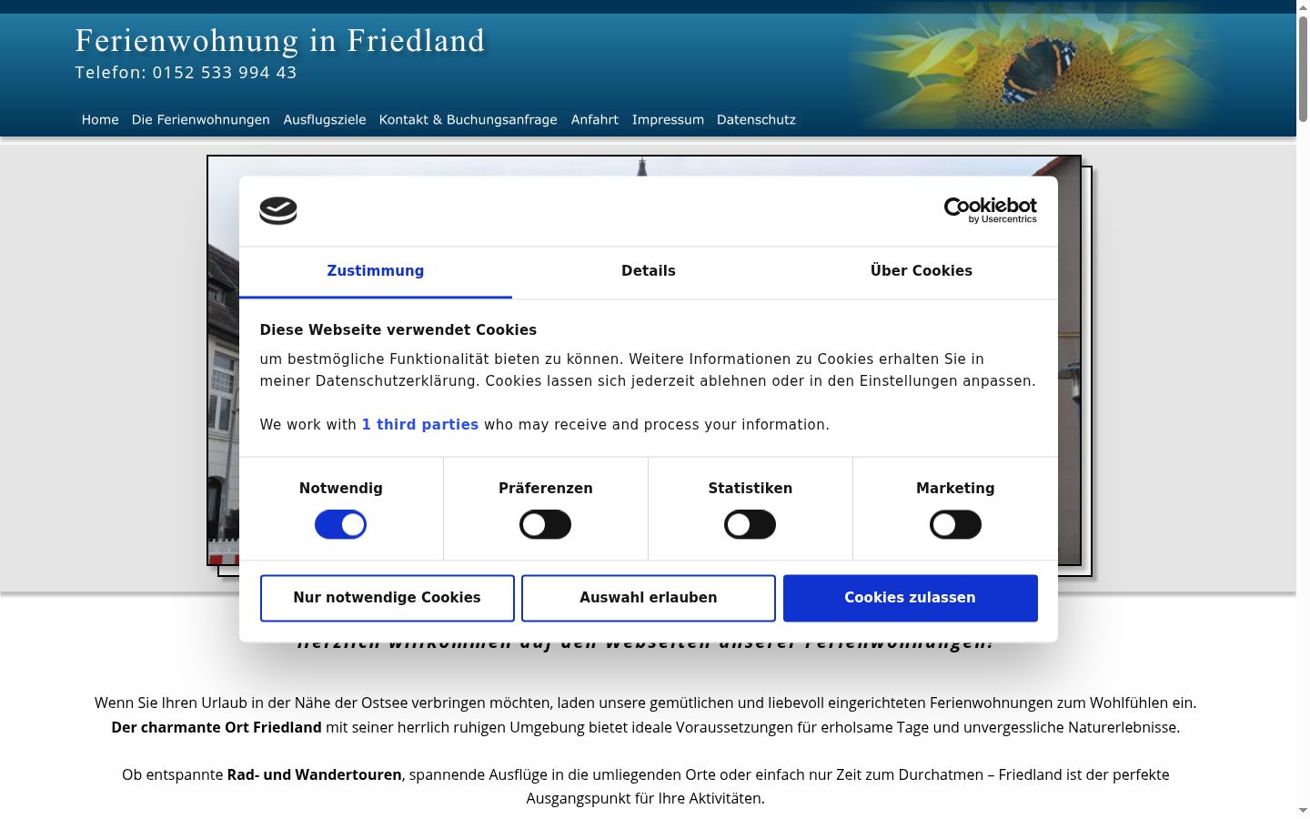 Skärmbild av samtyckesbannern som visades före någon interaktion