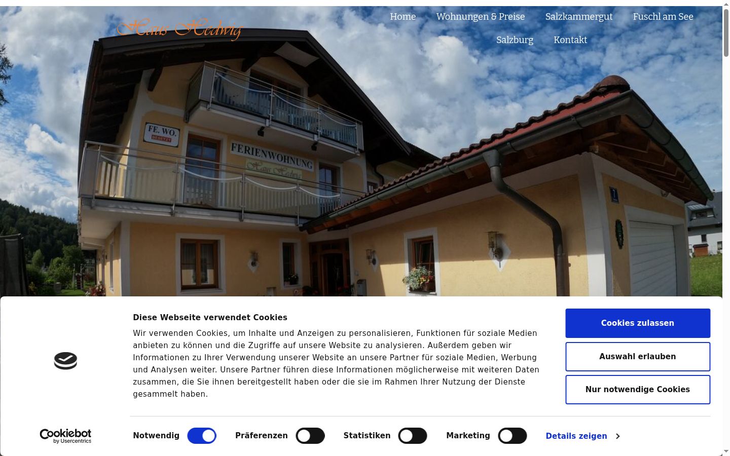 Screenshot des Einwilligungsbanners vor jeglicher Interaktion