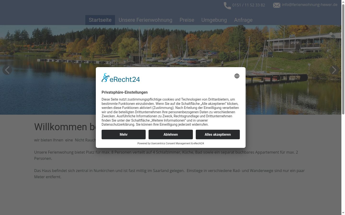 Skærmbillede af samtykkebanneret, som det blev vist før nogen interaktion