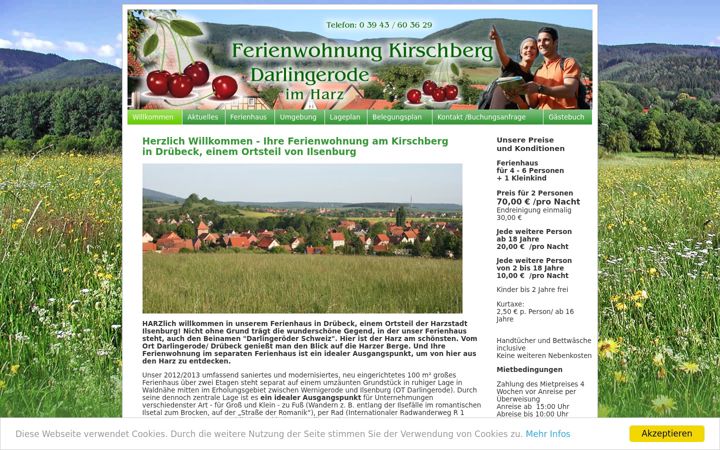 Screenshot von ferienwohnung-kirschberg-harz.de