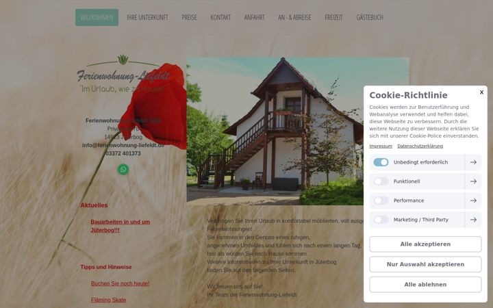 Screenshot of ferienwohnung-liefeldt.de