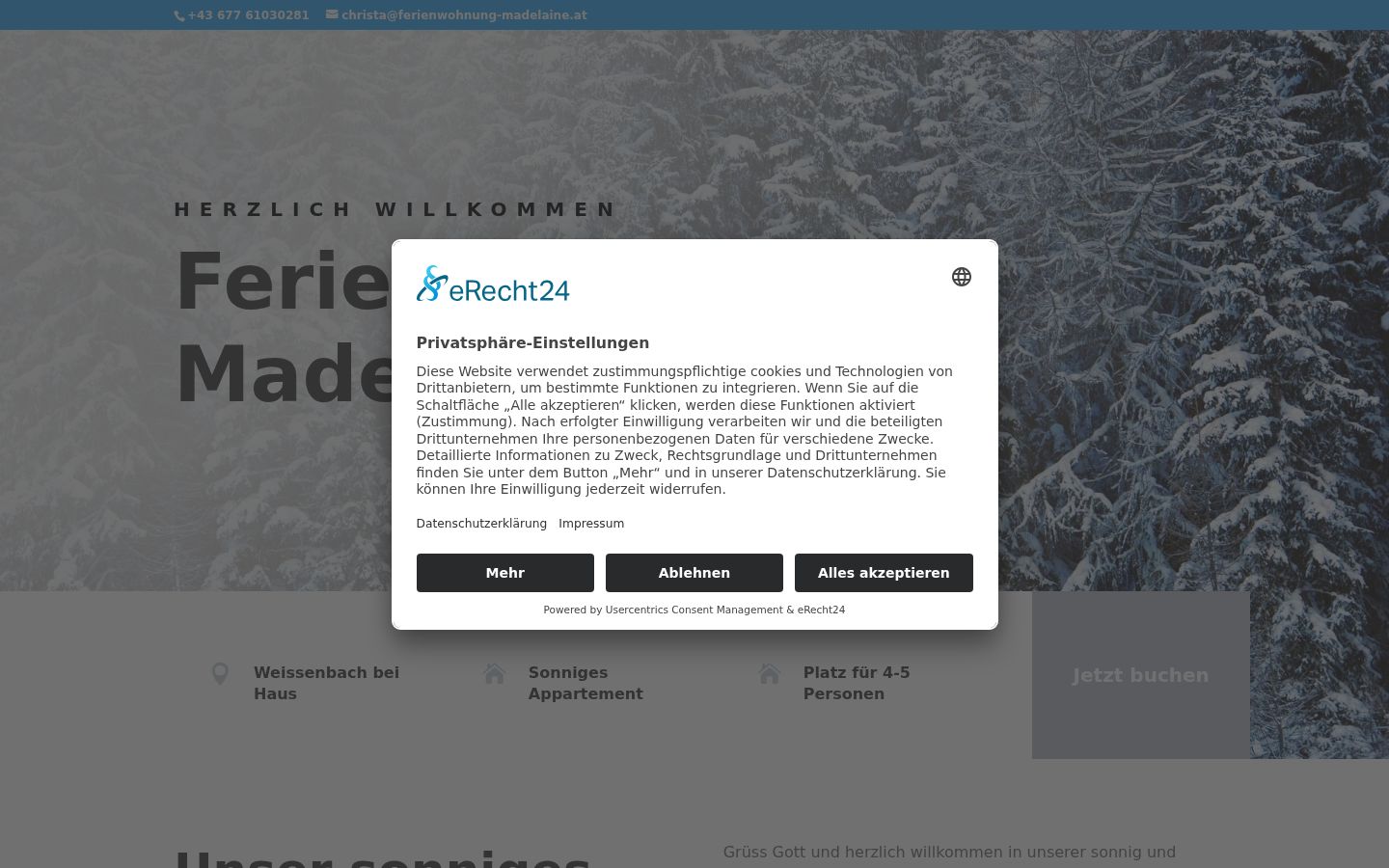 Screenshot del banner di consenso mostrato prima di qualsiasi interazione