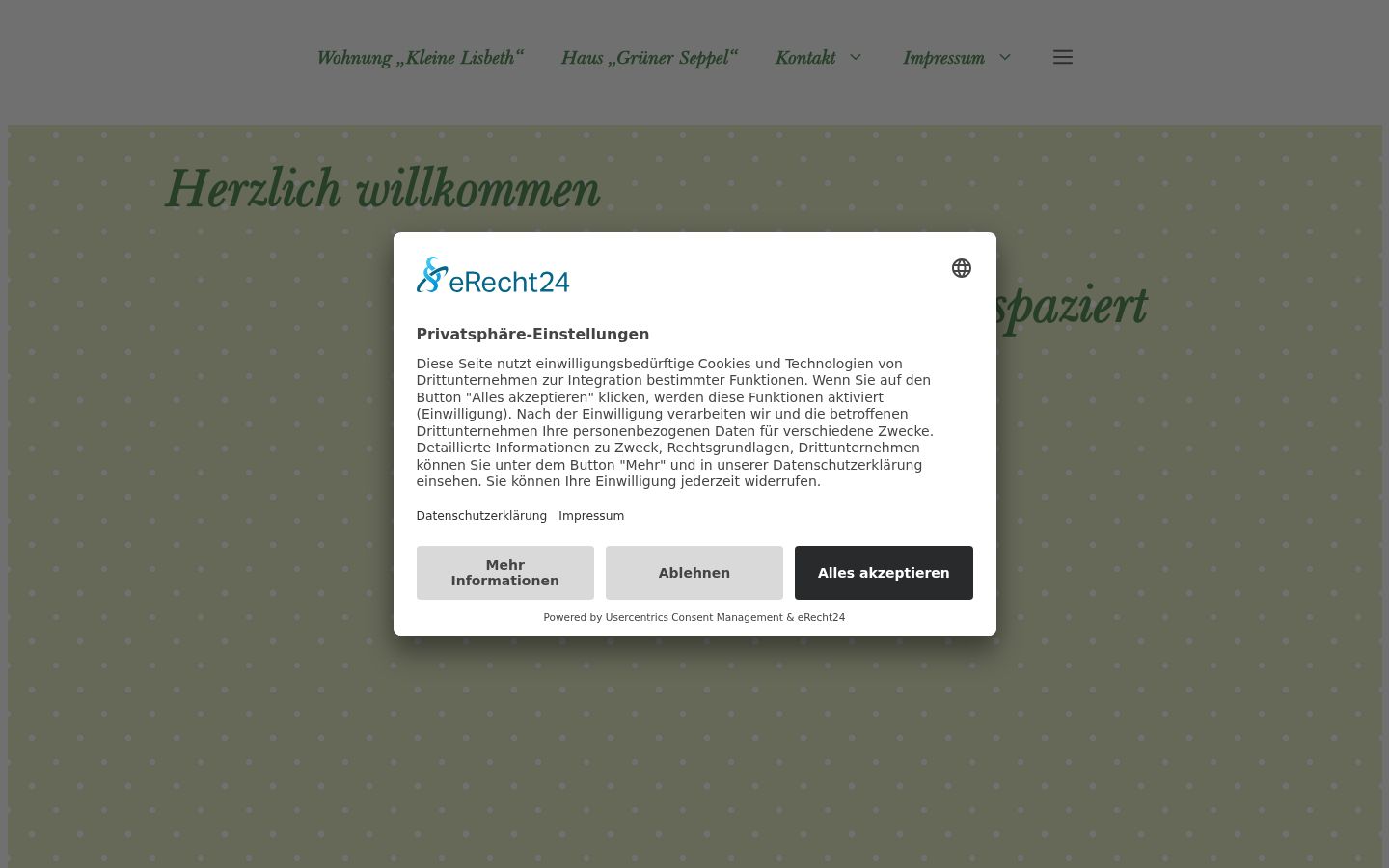 Screenshot des Einwilligungsbanners vor jeglicher Interaktion