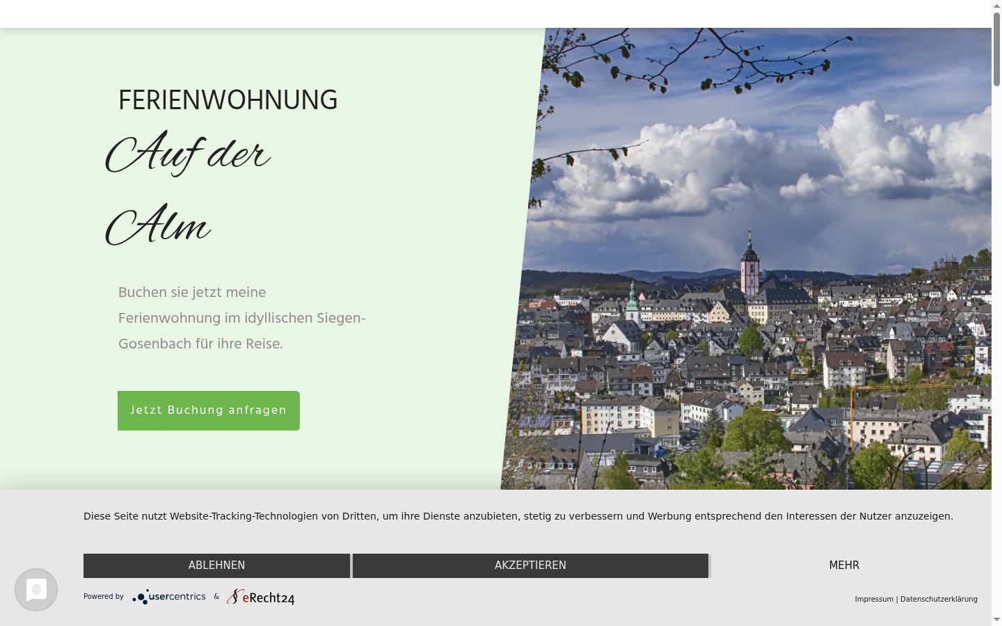 Screenshot des Einwilligungsbanners vor jeglicher Interaktion