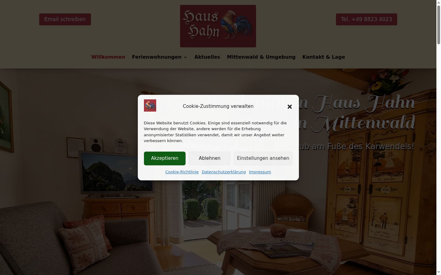 Screenshot van de toestemmingsbanner zoals getoond vóór enige interactie