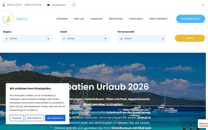 Screenshot of ferienwohnungen-in-kroatien.hr