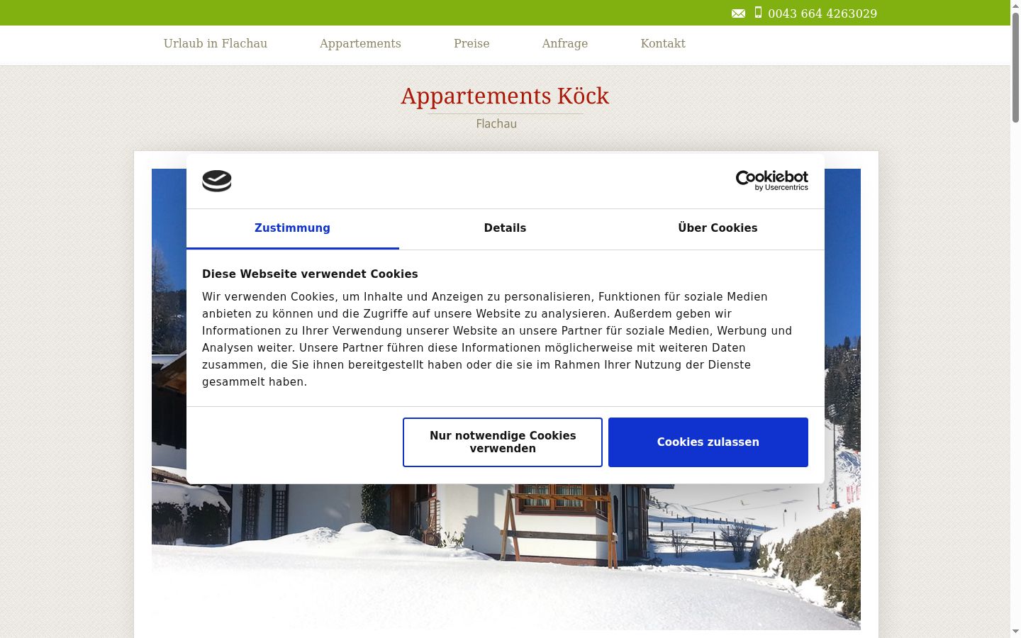 Screenshot del banner di consenso mostrato prima di qualsiasi interazione