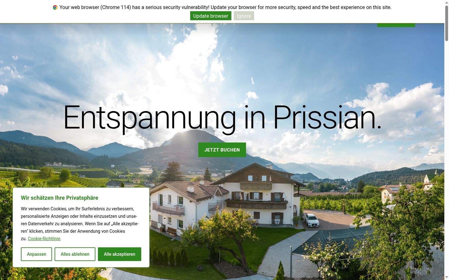 Screenshot del banner di consenso mostrato prima di qualsiasi interazione