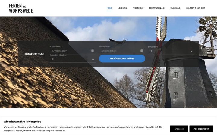 Screenshot of ferienworpswede.de