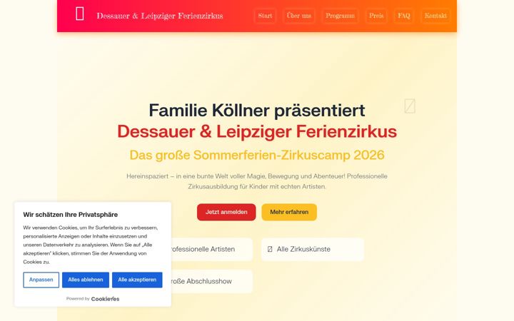 Posnetek zaslona ferienzirkus-dessau.de