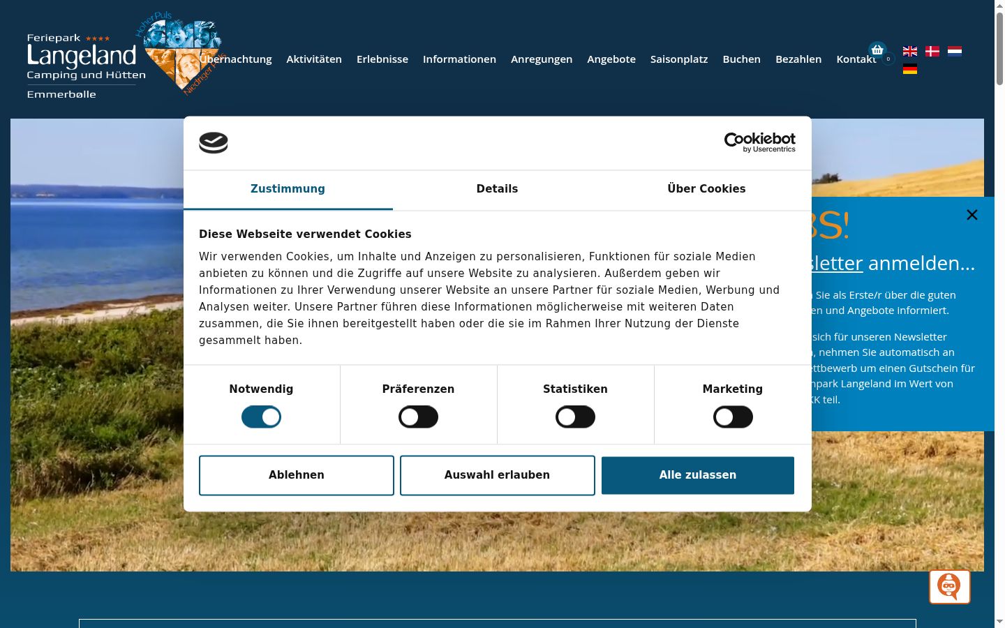 Screenshot del banner di consenso mostrato prima di qualsiasi interazione