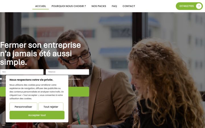Screenshot of fermetureentreprise.fr