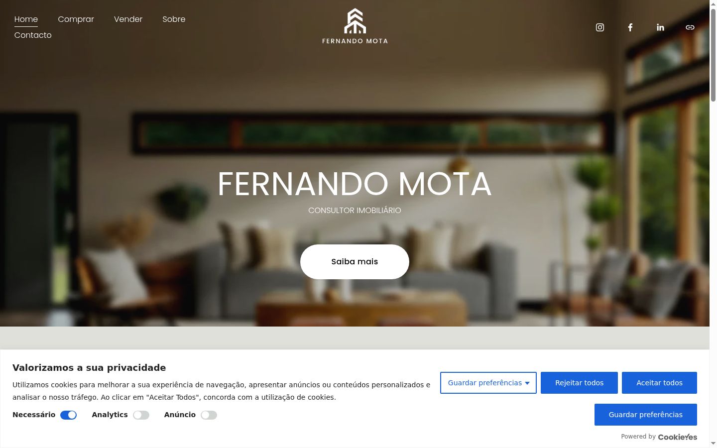 Snímek obrazovky baneru souhlasu zobrazeného před jakoukoli interakcí