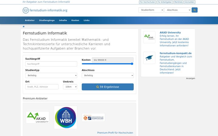 Screenshot of fernstudium-informatik.org