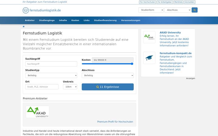 Screenshot of fernstudiumlogistik.de