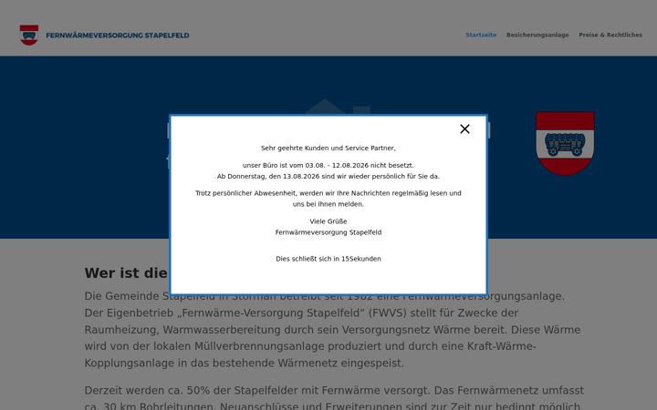 Screenshot ta' fernwaerme-stapelfeld.de