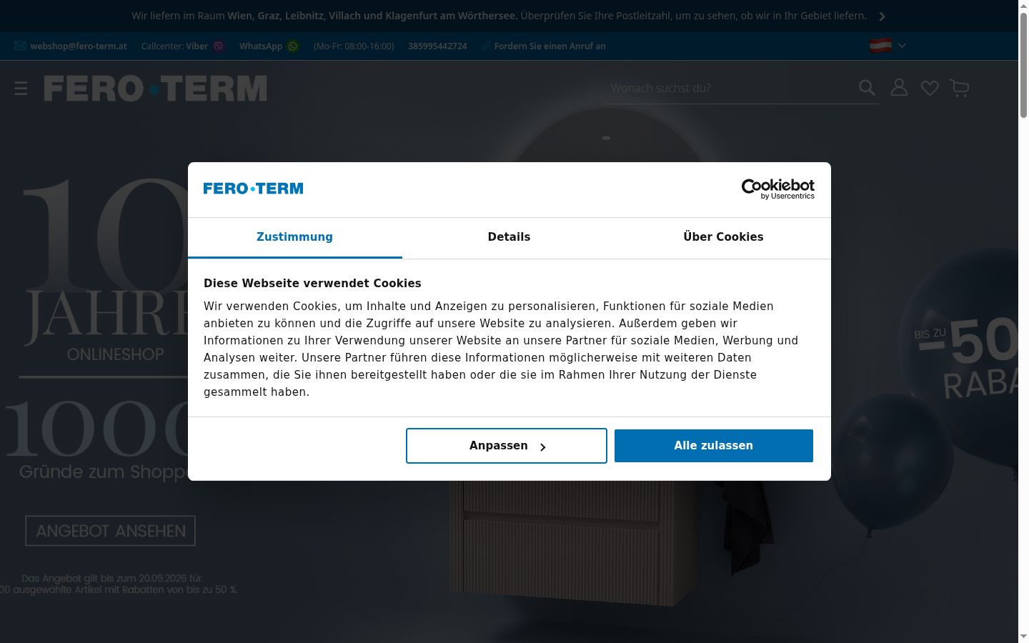 Screenshot del banner di consenso mostrato prima di qualsiasi interazione