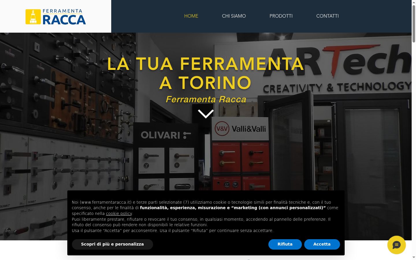Screenshot del banner di consenso mostrato prima di qualsiasi interazione