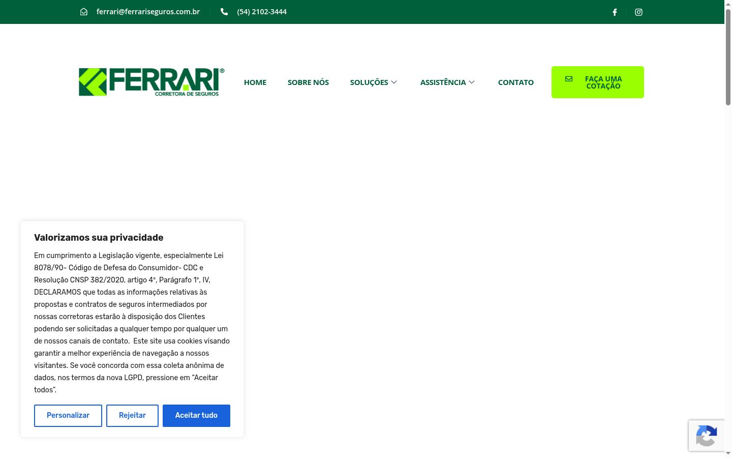 Screenshot del banner di consenso mostrato prima di qualsiasi interazione