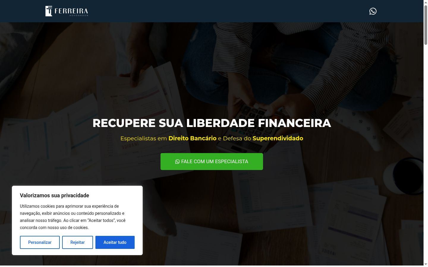 Screenshot del banner di consenso mostrato prima di qualsiasi interazione