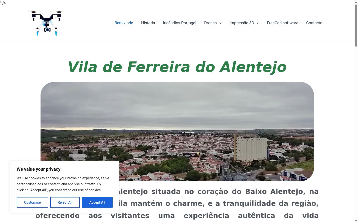 Captura de ecrã do banner de consentimento apresentado antes de qualquer interação