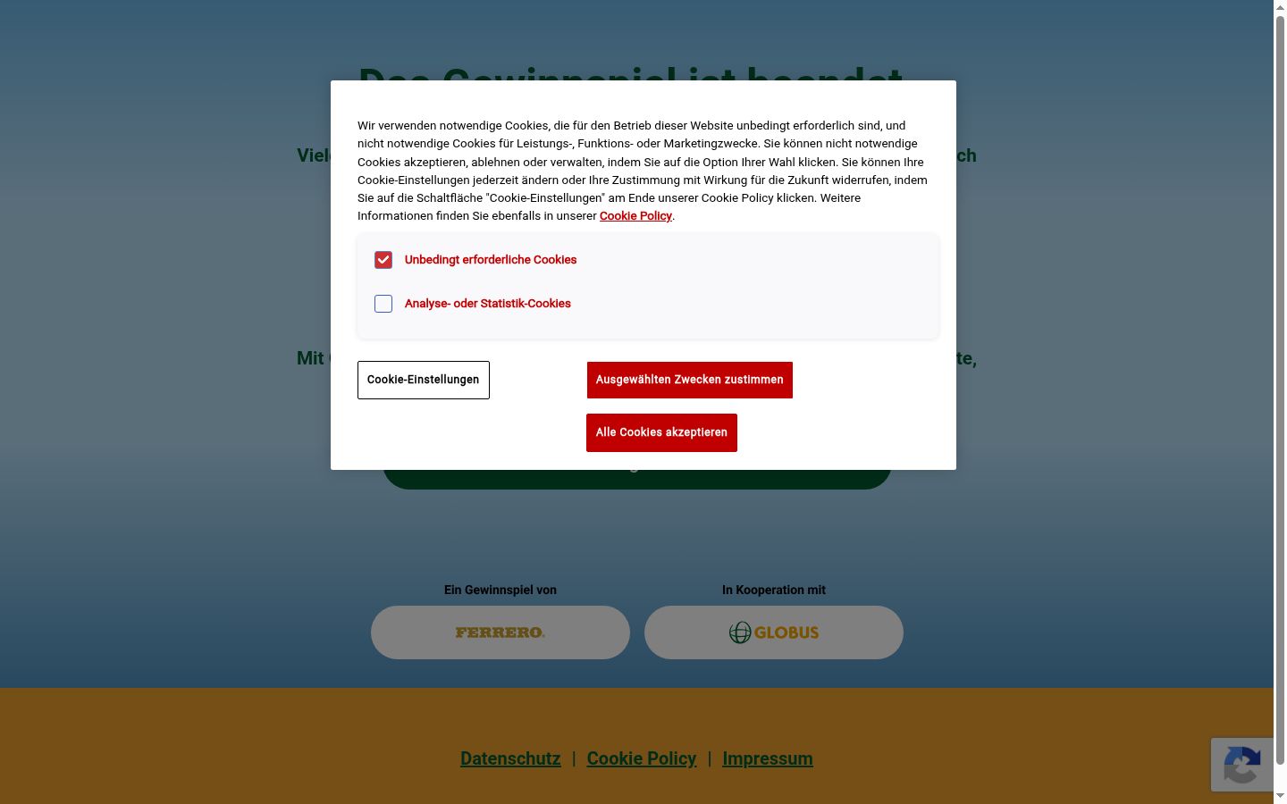 Screenshot des Einwilligungsbanners vor jeglicher Interaktion