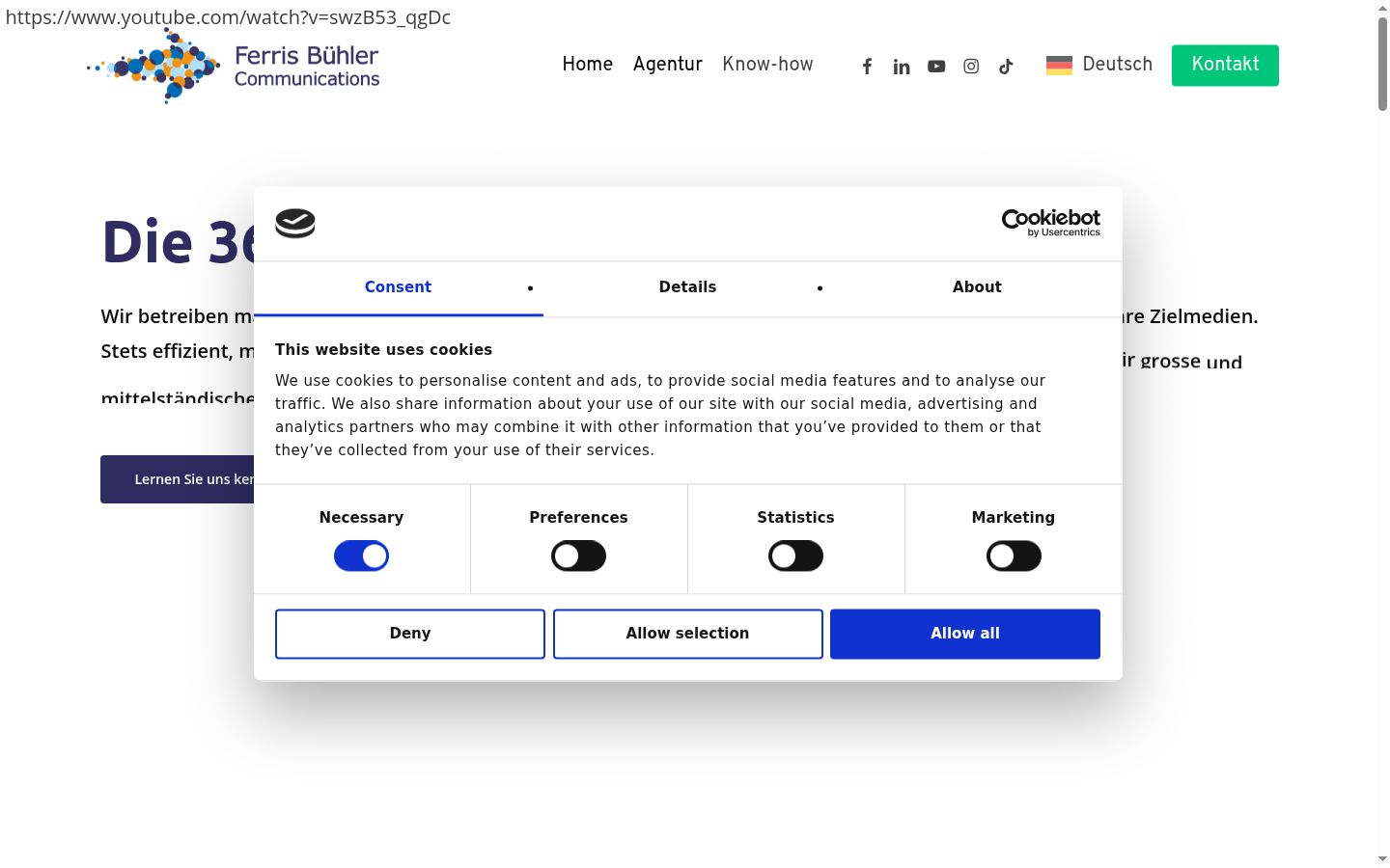 Screenshot van de toestemmingsbanner zoals getoond vóór enige interactie
