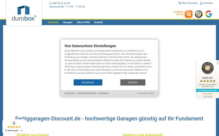 Screenshot ta' fertiggaragen-discount.de