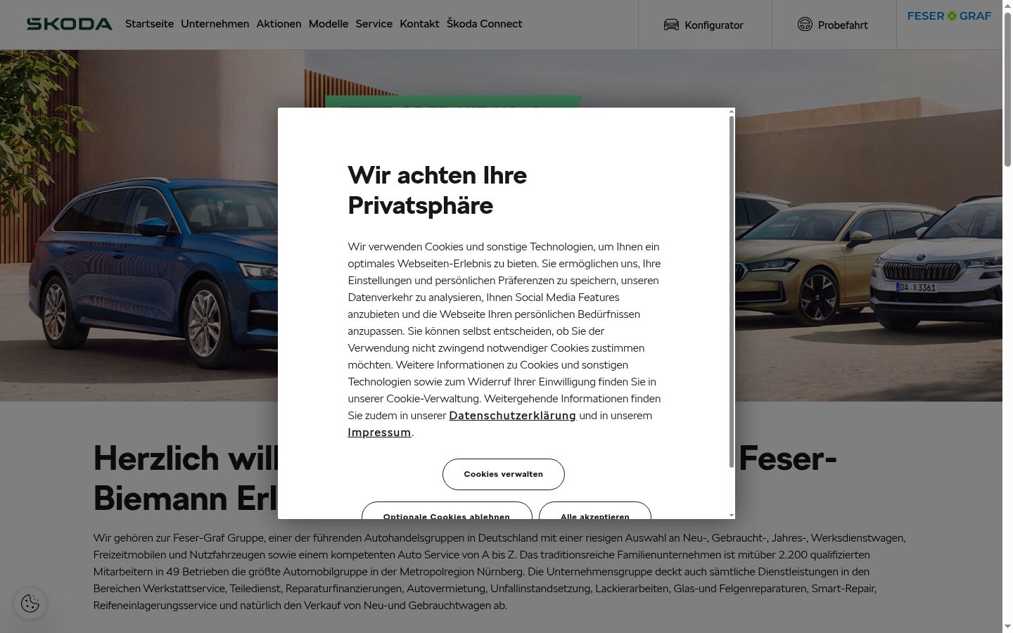 Screenshot des Einwilligungsbanners vor jeglicher Interaktion