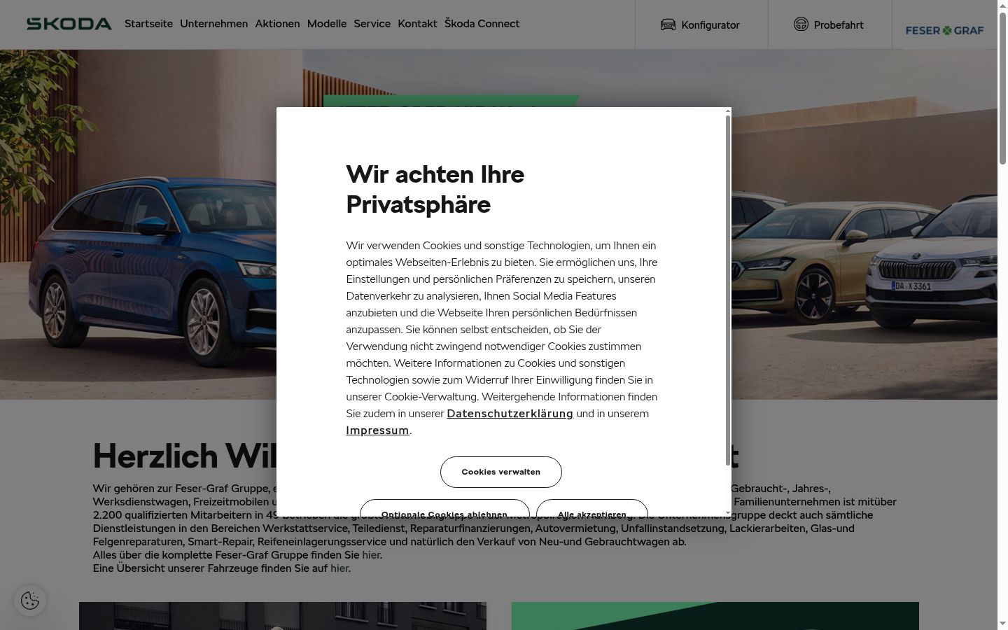 Screenshot des Einwilligungsbanners vor jeglicher Interaktion