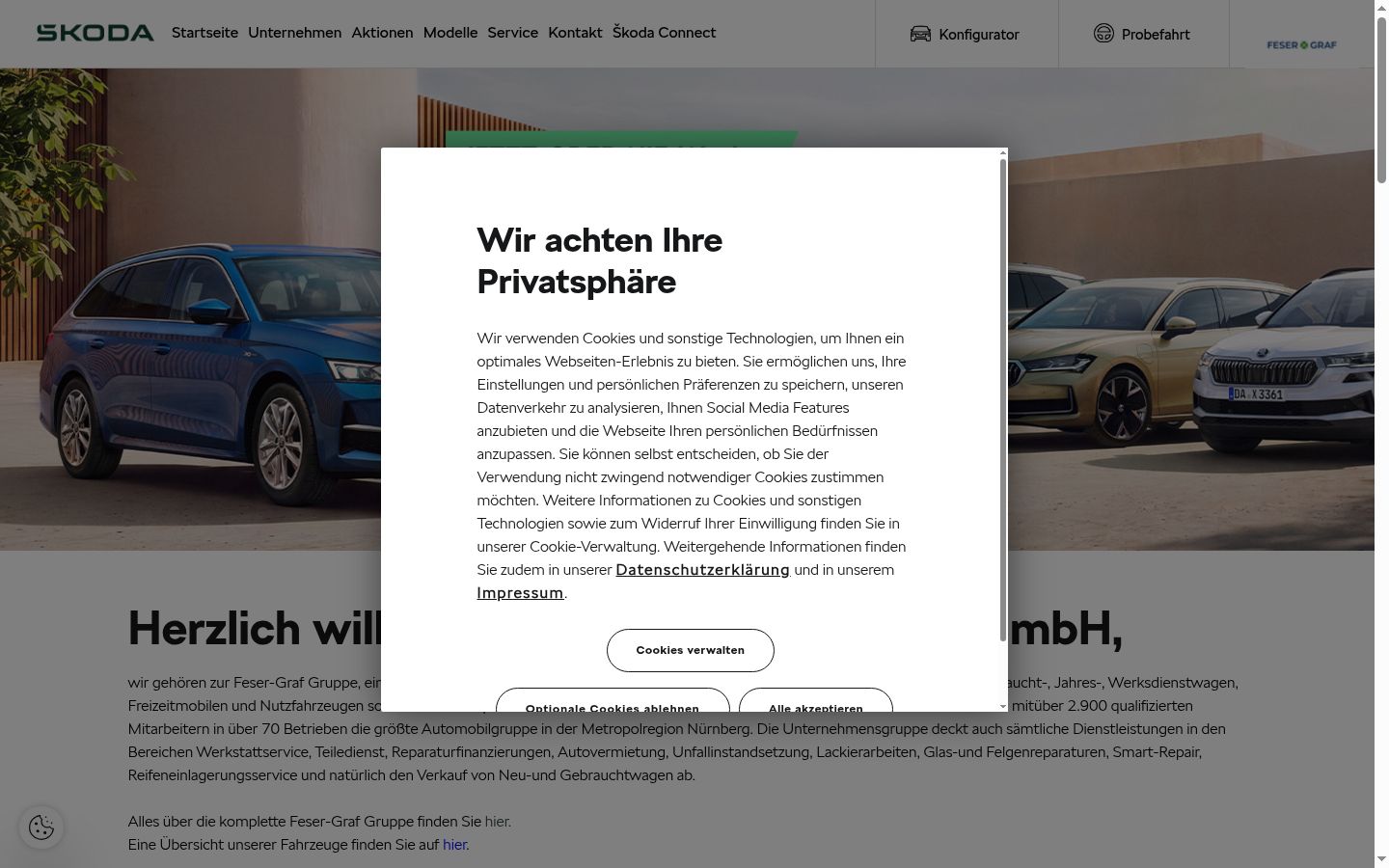 Screenshot del banner di consenso mostrato prima di qualsiasi interazione