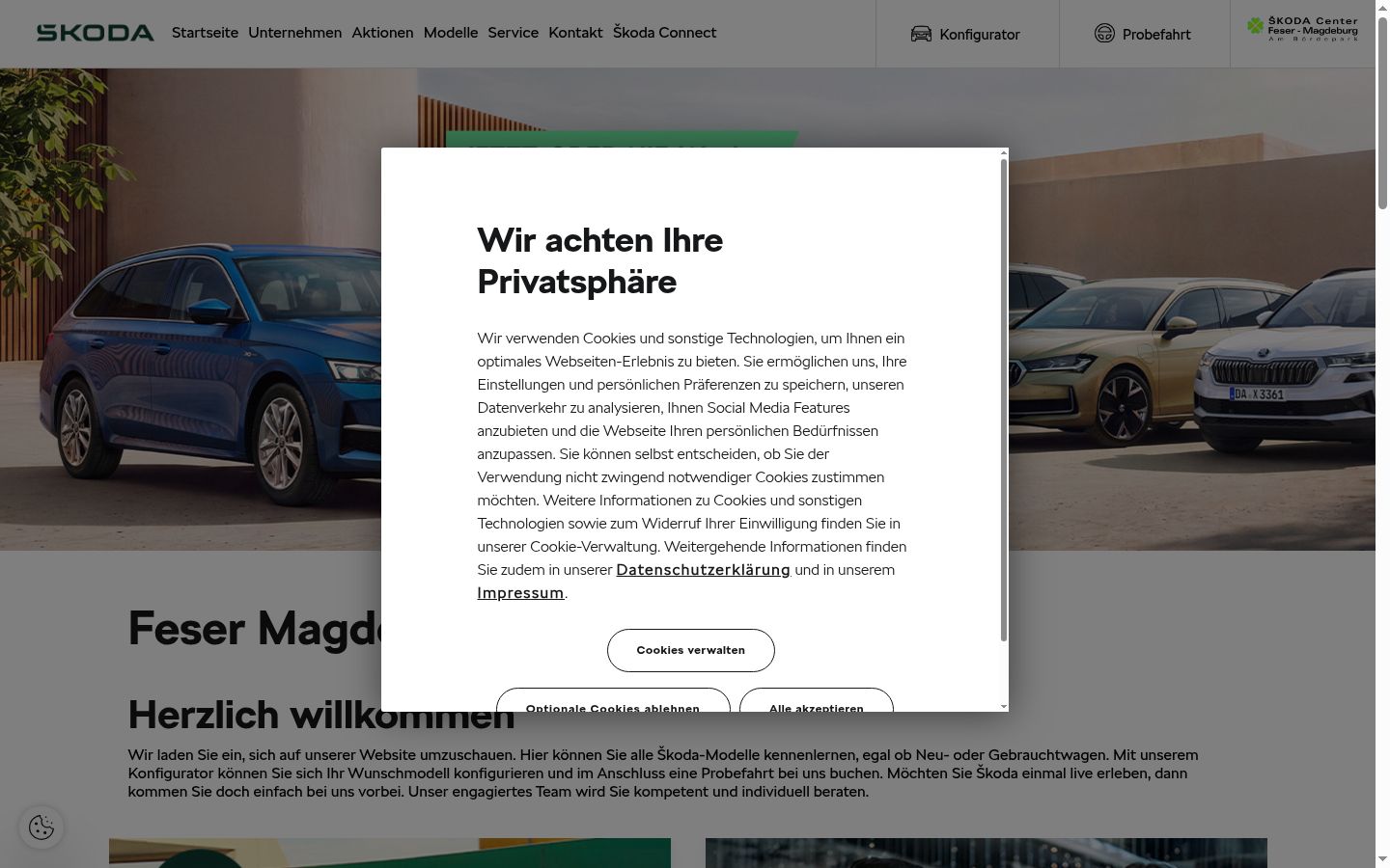 Screenshot des Einwilligungsbanners vor jeglicher Interaktion