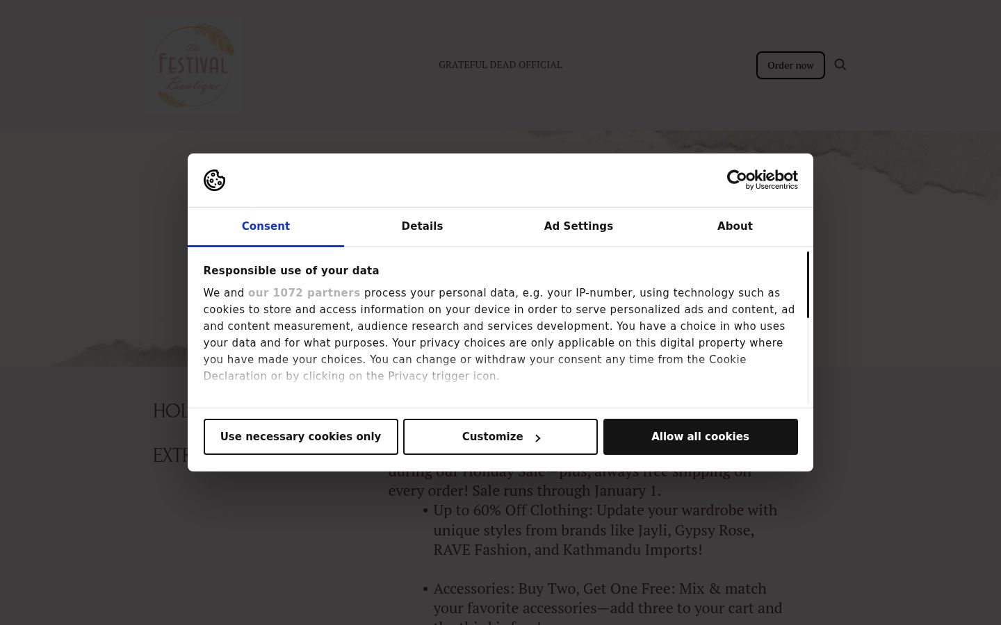 Capture d'écran de la bannière de consentement affichée avant toute interaction